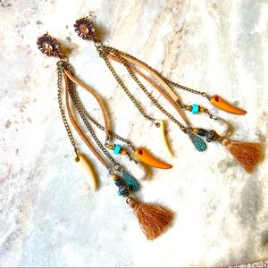 Unique rustic leather fringe tassel earrings